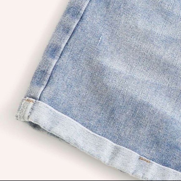 SHEIN Womens Small Shorts High Waisted Denim Rolled Hem Zip Fly Button Blue Jean - Picture 7 of 14